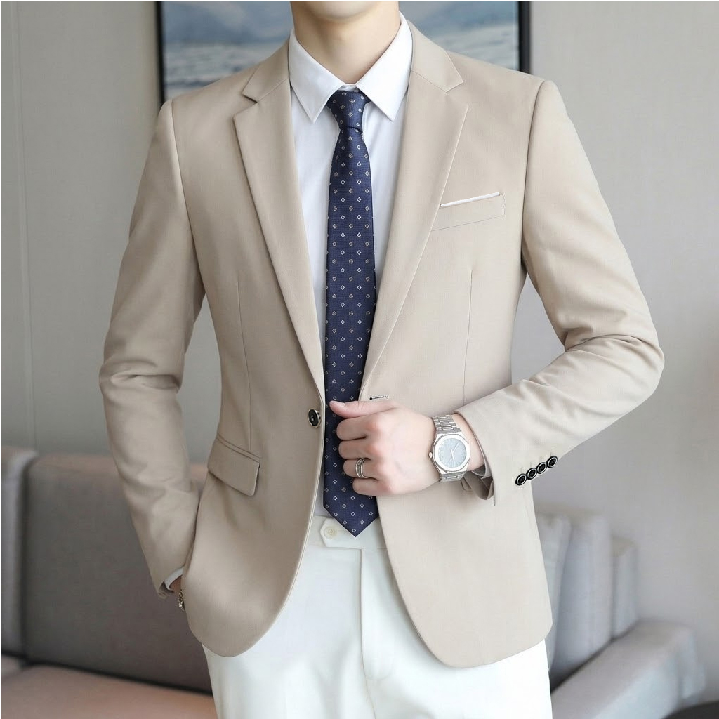 Mens Grooming Brand - Blazer Pria Kasual Bisnis Warna Solid